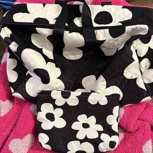 Floral Black and White Tote & Makeup Bag